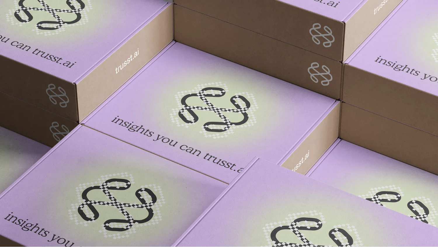 Trusst.ai identity applied to gradient packaging boxes