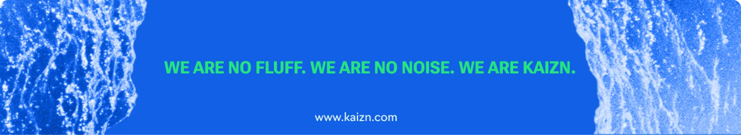 The Kaizn page banner: “We are no fluff. We are no noise. We are Kaizn.” over a wave