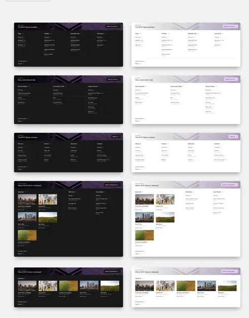 Mega-menu variants in dark and light, from plain product columns through to menus carrying imagery