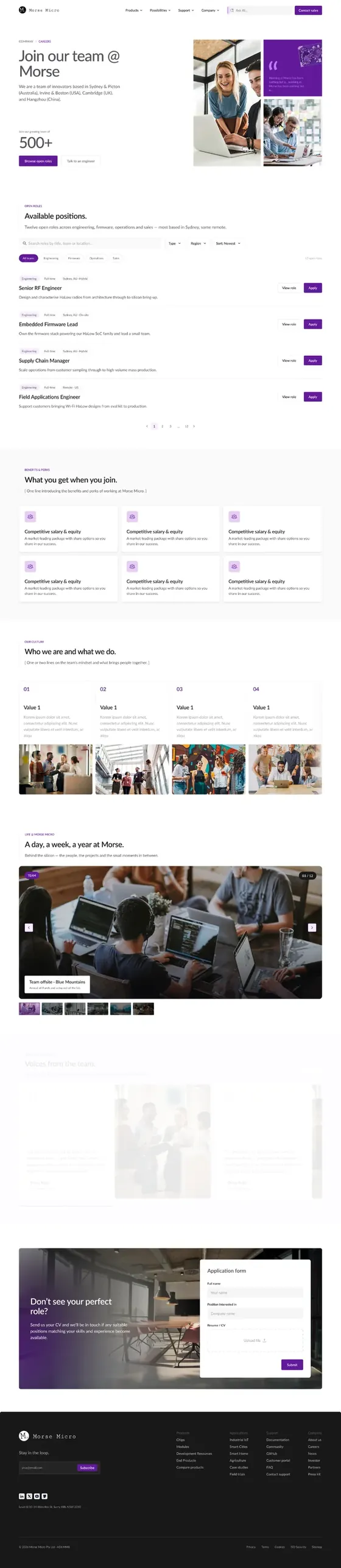 A wall of pages from the Morse Micro site