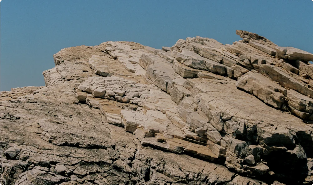 A ridge of pale broken rock