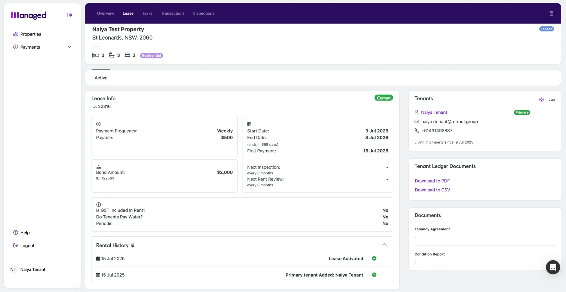 A Managed tenancy record, showing the existing product before research